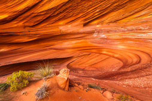 Sandstone is a sedimentary rock composed of little grains of mineral, or organic material, easily eroded by the rain.