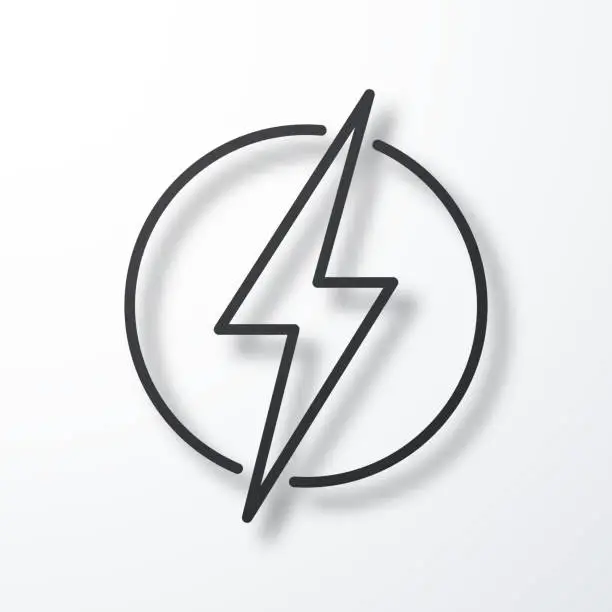 Vector illustration of Power - lightning. Line icon with shadow on white background