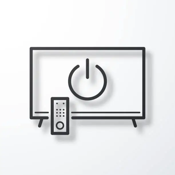 Vector illustration of TV with power button. Line icon with shadow on white background