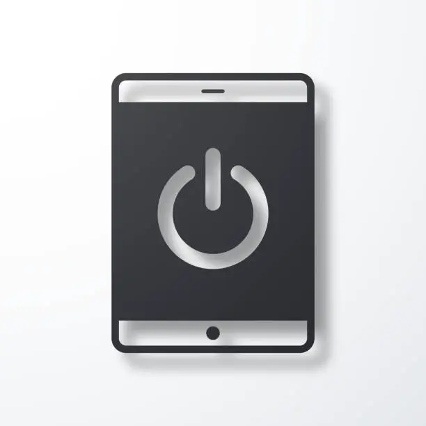 Vector illustration of Tablet PC with power button. Icon with shadow on white background