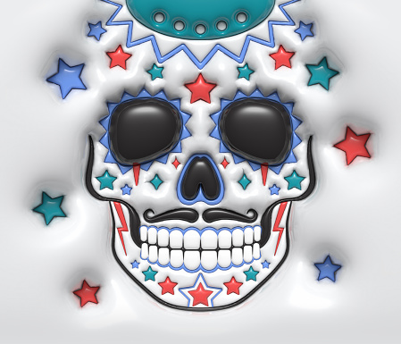 Halloween funny sugar skull with stars. Puffy 3d inflated illustration.