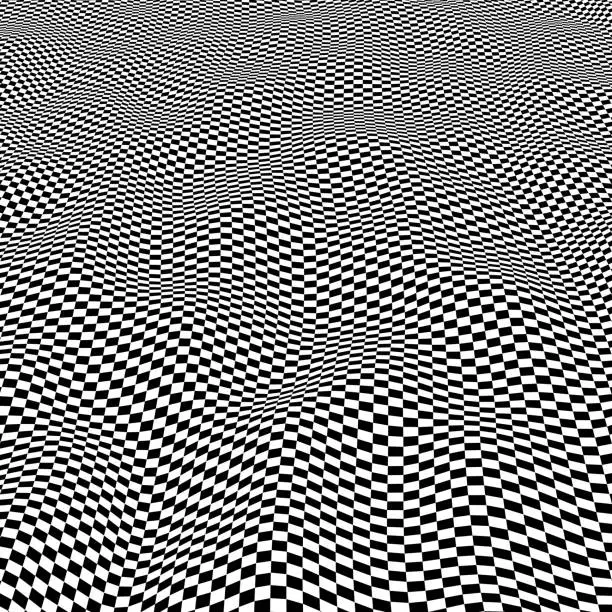 Vector illustration of 3D surface of checked waves of warped squares, with perspective