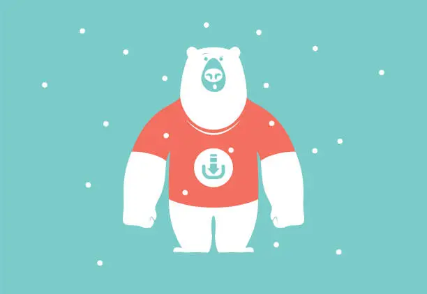 Vector illustration of polar bear in red t-shirt
