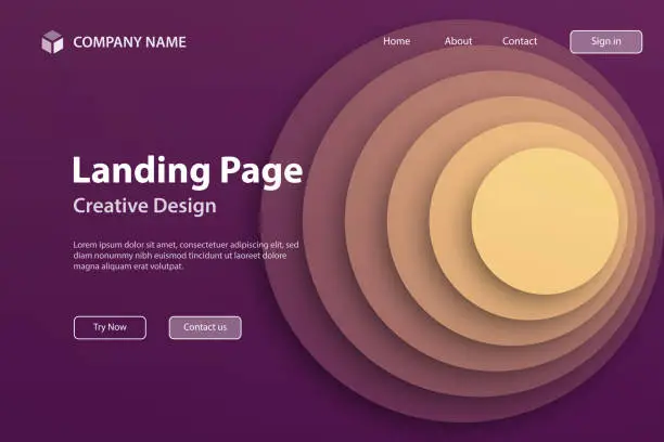 Vector illustration of Landing page Template - Abstract design with circles - Trendy Brown Gradient