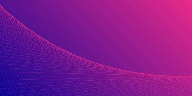 Vector illustration of Geometric background with curved 3D grid - Trendy Purple gradient