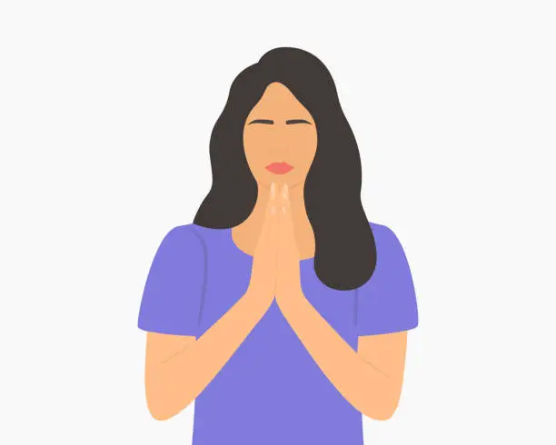 Vector illustration of Portrait Of Young Woman Praying