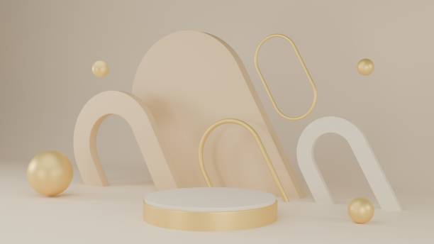 istock 3D Rendering abstract beige background with golden podium 2067963289