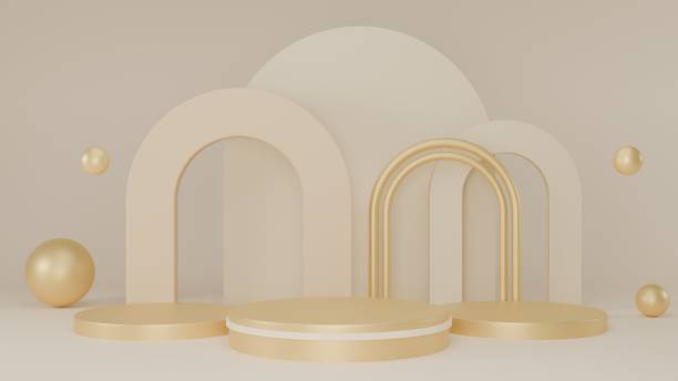 istock 3D Rendering abstract beige background with golden podium 2067963311