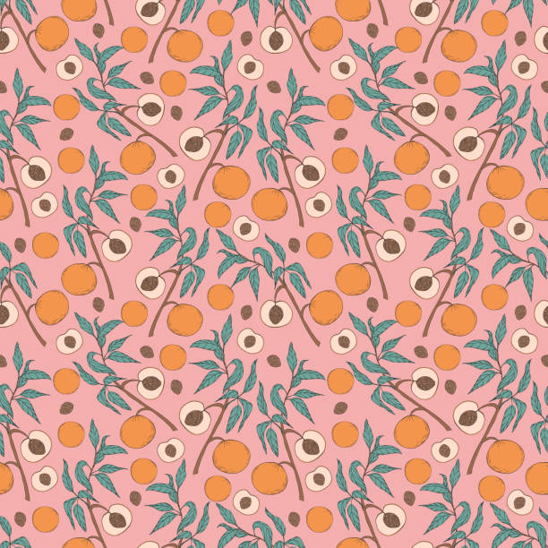 seamless pattern - nectarine peaches peach abstract stock-grafiken, -clipart, -cartoons und -symbole