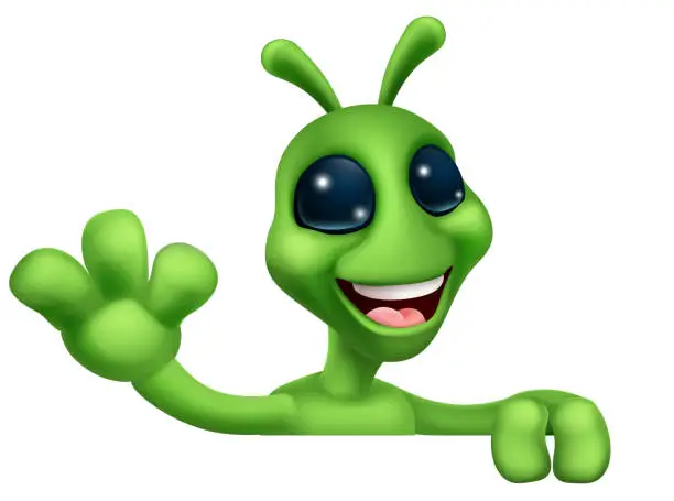 Vector illustration of Alien Cute Little Green Man Martian Cartoon Mascot