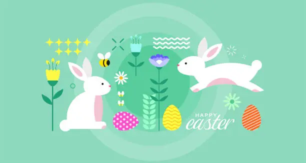 Vector illustration of Springtime background design with easter bunnies