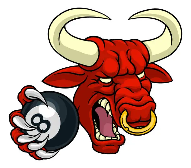 Vector illustration of Bull Minotaur Longhorn Cow Pool Mascot Cartoon