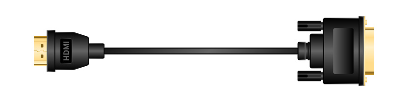Side-facing conversion cable _hdmi type-A_ male_dvi24 pin (DVI-D) _ Male illustration.
