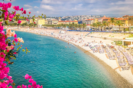 waterfront of Nice with beach and sea, cote dAzur at summer, France