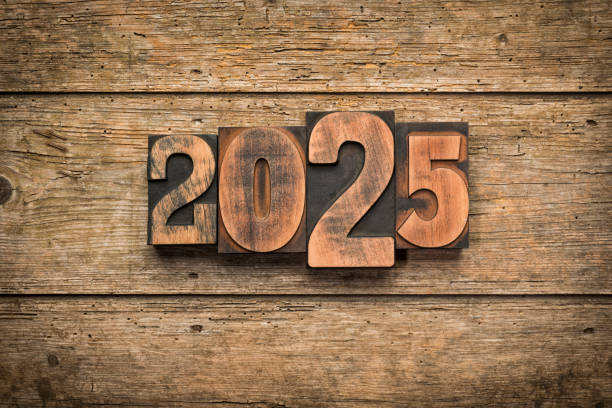 istock Year 2025 written with wooden letterpress printing blocks 2068020593
