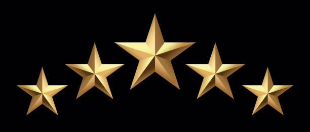 istock Five golden stars isolated on black background. Rating stars icon. black background 2068024898