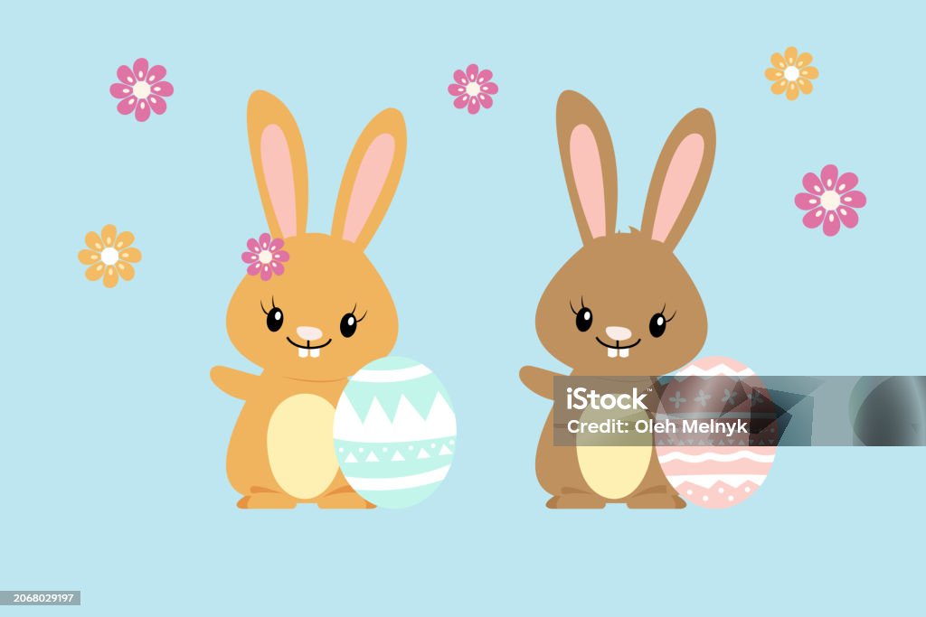 Comic Easter Rabbits Funny Rabbit Character Easter Cartoon Bunny Vector Illustration Easter ...