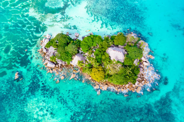 istock Drone view from above at a tropical beach in the Seychelles, Anse Volbert beach Praslin 2068030850