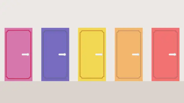 Vector illustration of Background material with five doors