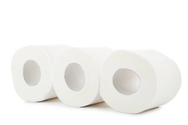 Row rolls of toilet paper isolated on white background