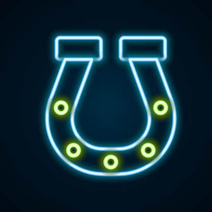Glowing neon line Horseshoe icon isolated on black background. Colorful outline concept. Vector.