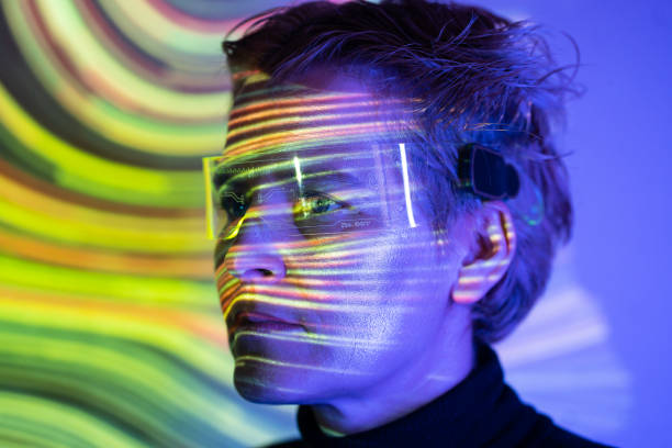 istock Abstract metaversal close-up of a woman's face 2068100643