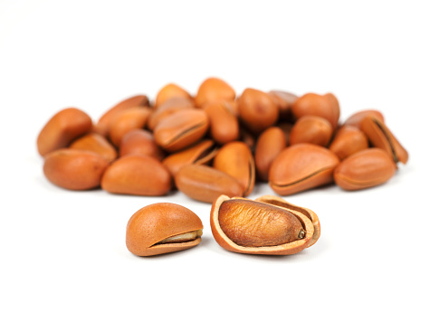 Pine Nuts on White Background