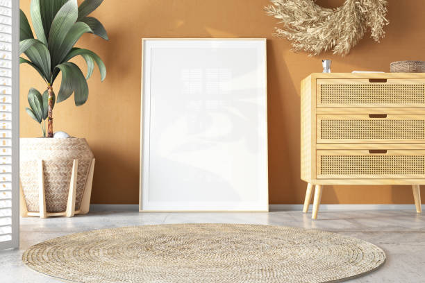 istock Empty Mockup Picture Frame in a Beige Cozy Living Room 2068123674