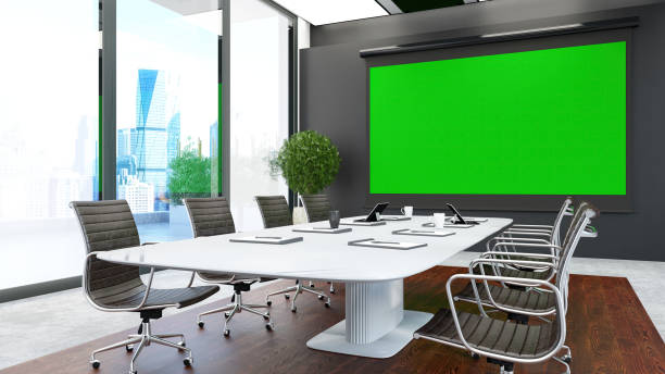 istock Corporate Boardroom with an Empty Mockup Green Projection Screen 2068124724