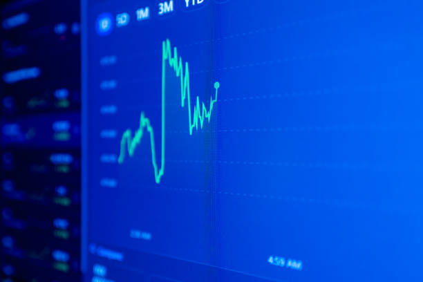 istock Stock market upwards chart on the screen. Selective focus.Low angle. 2068126973