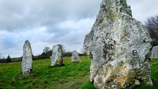 Duloe Stone Circle, the smallest in Cornwall, UK. The stones are composed of quartzite.