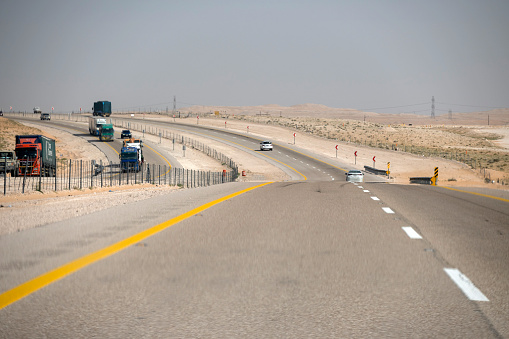 Riyadh, Saudi Arabia - March 02, 2024: Riyadh to Jedda road in desert