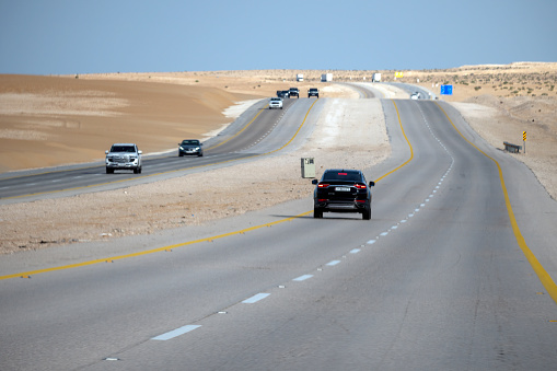 Riyadh, Saudi Arabia - March 02, 2024: Riyadh to Jedda road in desert