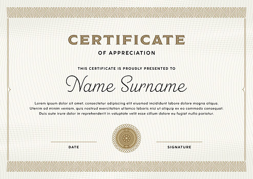 Vector certificate of achievement, appreciation template. Simple stylish diploma design template.