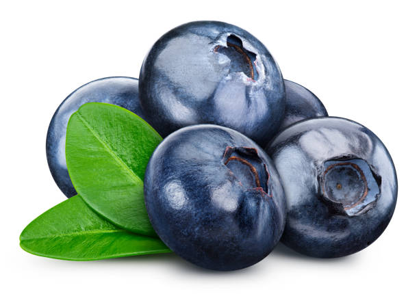 istock Blueberry with leaves isolated on white background 2068187604