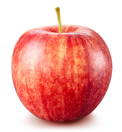 Apple fruits. One whole red apple isolated on white background. Apple clipping path.