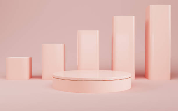 Abstract minimal background. Cylindrical podium for product display on bright cream color background in pastel colors stock photo