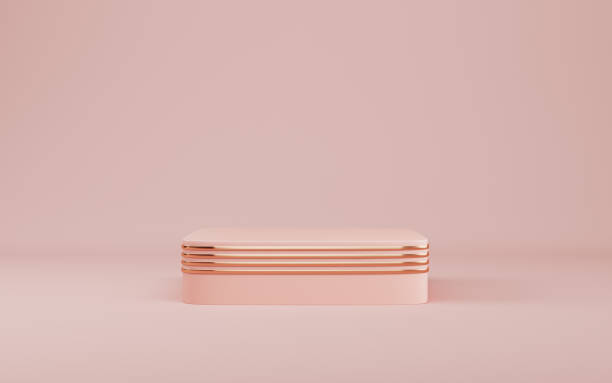 Abstract minimal background. Rectangle podium for product display on bright cream color background in pastel colors stock photo