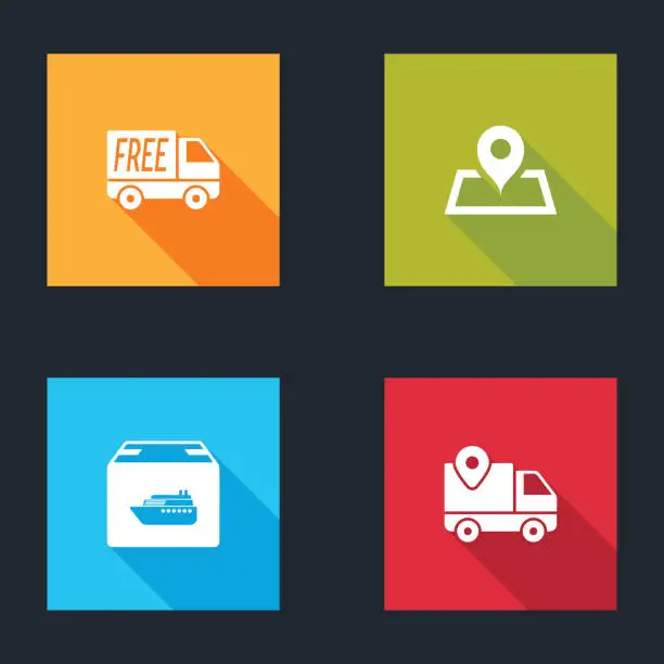 Vector illustration of Set Free delivery service, Placeholder on map, Cargo ship with boxes and Delivery tracking icon. Vector