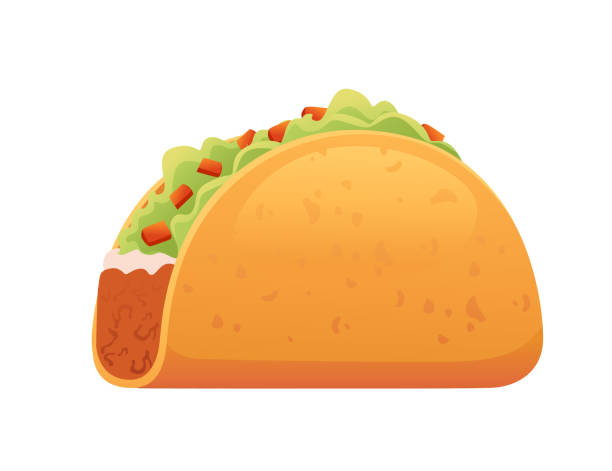 illustrazioni stock, clip art, cartoni animati e icone di tendenza di taco classico fast food con carne e verdure illustrazione vettoriale del cibo nazionale del messico isolata su sfondo bianco - taco