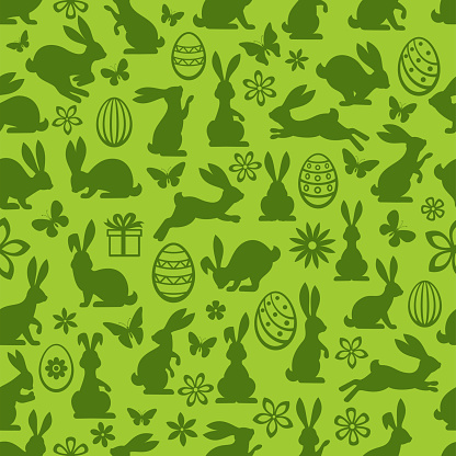 Easter Seamless Pattern with cute bunnies, and eggs.