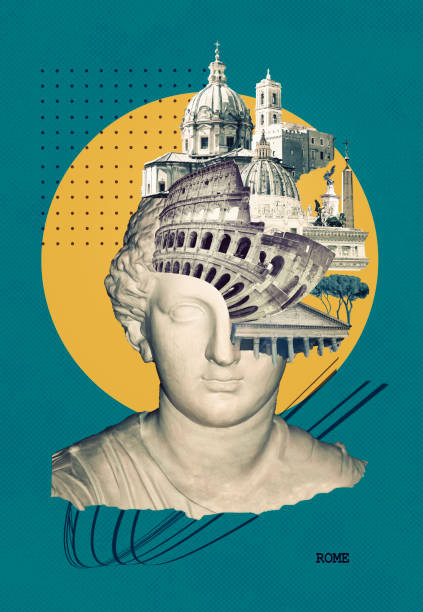 rome famous landmarks collage. the modern art design from best views of rome, italy, europe. - collage monument ancient italy стоковые фото и изображения