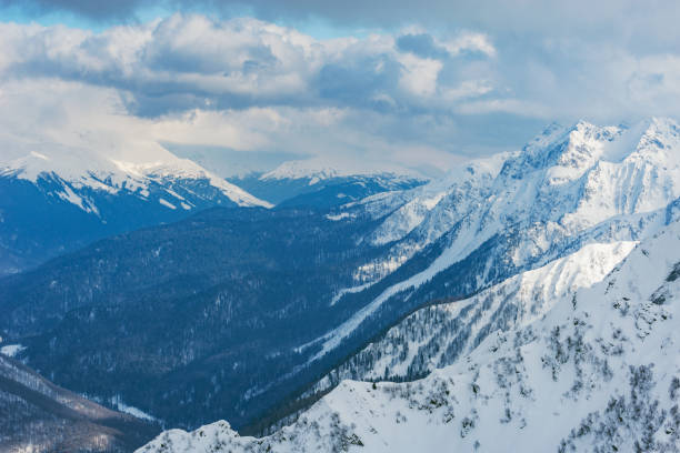 Mountains under the snow and ice at winter. Caucasus.