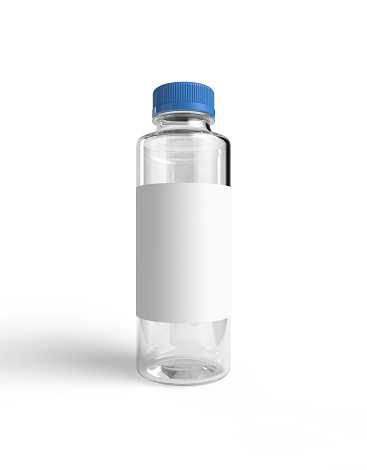 Empty glass water bottle template on white background