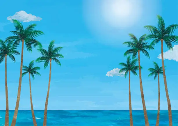 Vector illustration of Palm trees and Hawaiian scenery watercolor