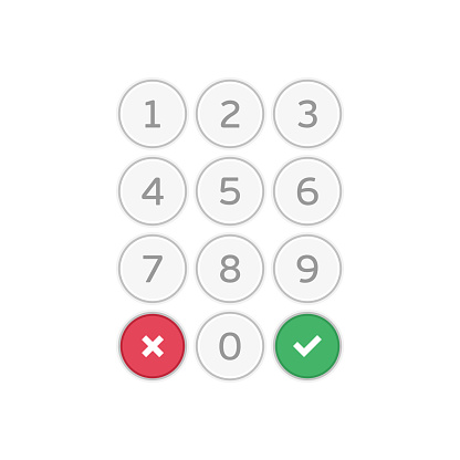 Keypad entry. Digital keypad, keyboard, dialer access. Buttons with numbers. Vector EPS 10.