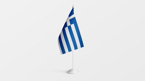 Greece national flag on stick isolated on white background. Realistic flag illustration