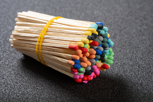 angle view bunch of colorful matchsticks at horizontal composition