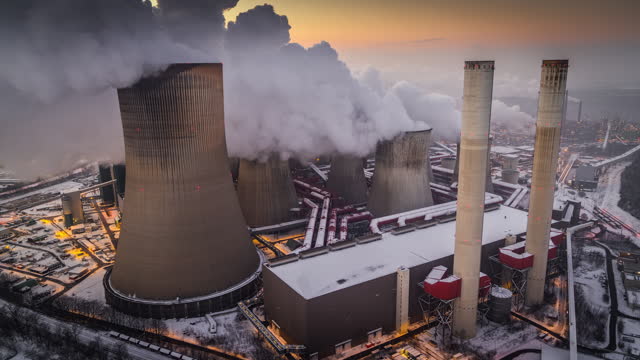 Aerial shot of a coal burning power plant