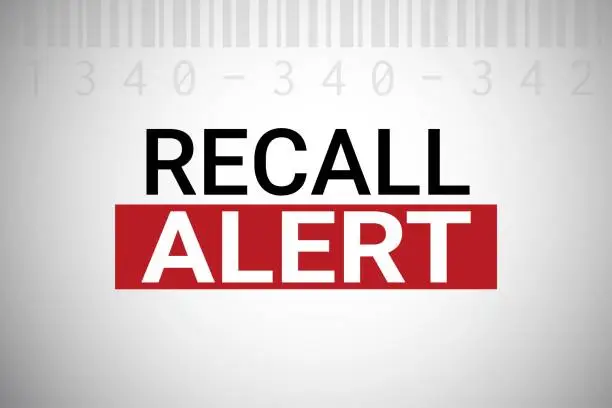 Vector illustration of Recall alert background template. Banner design with text and barcode.